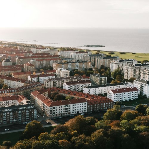 Вид с воздуха на северный пляж Мальмё.